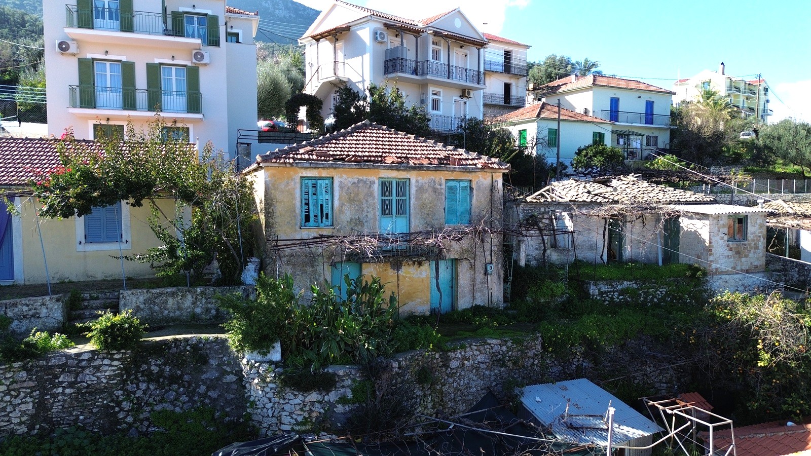 Aerial view of house for sale in Ithaca Greece, Vathi