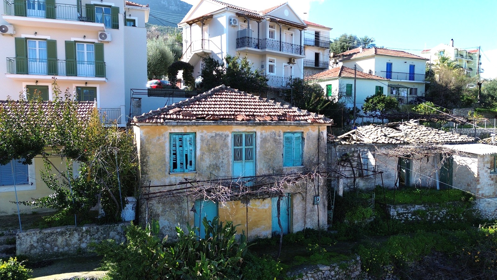 Aerial view of house for sale in Ithaca Greece, Vathi
