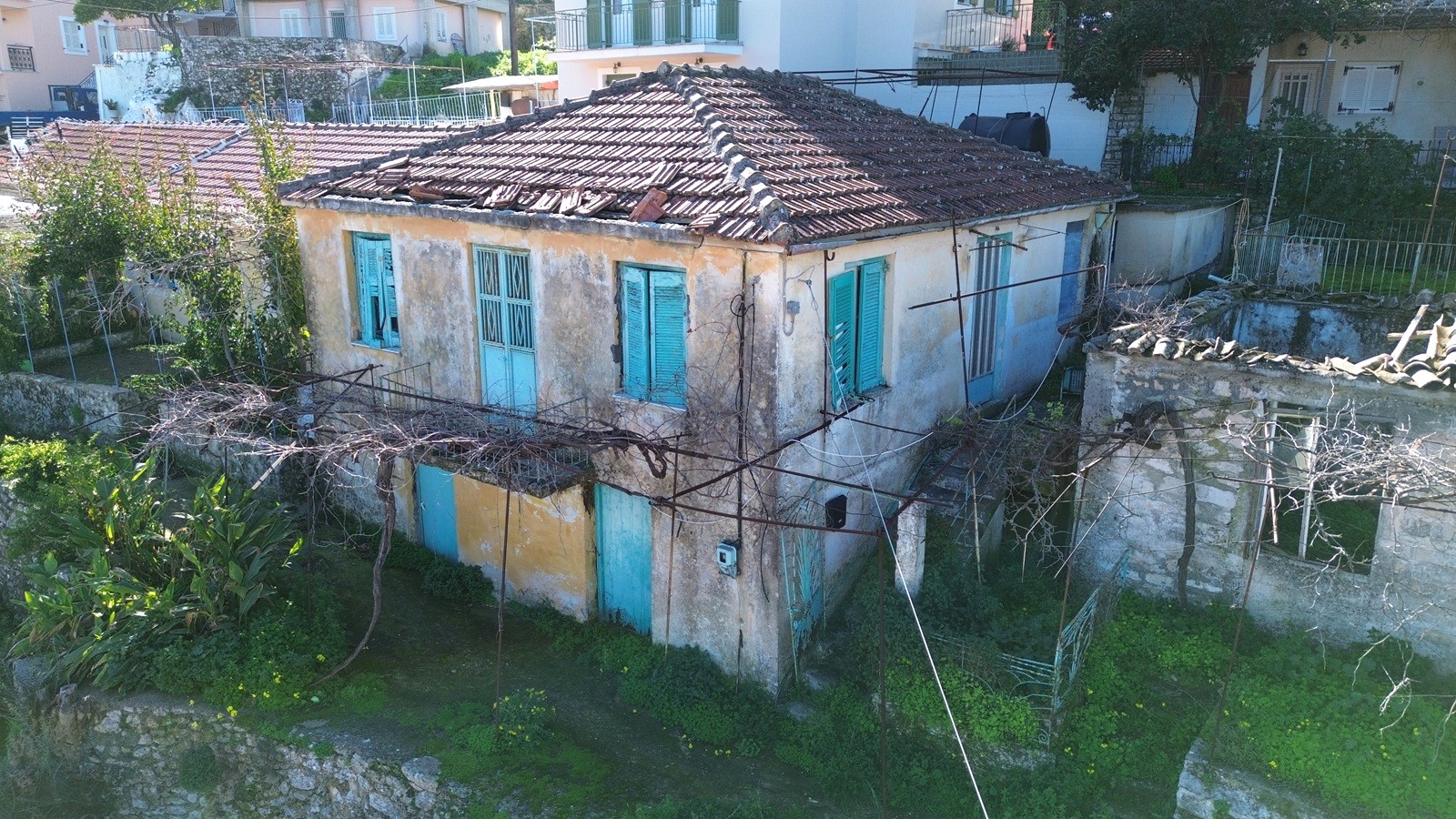 Aerial views of house for sale in Ithaca Greece, Vathi