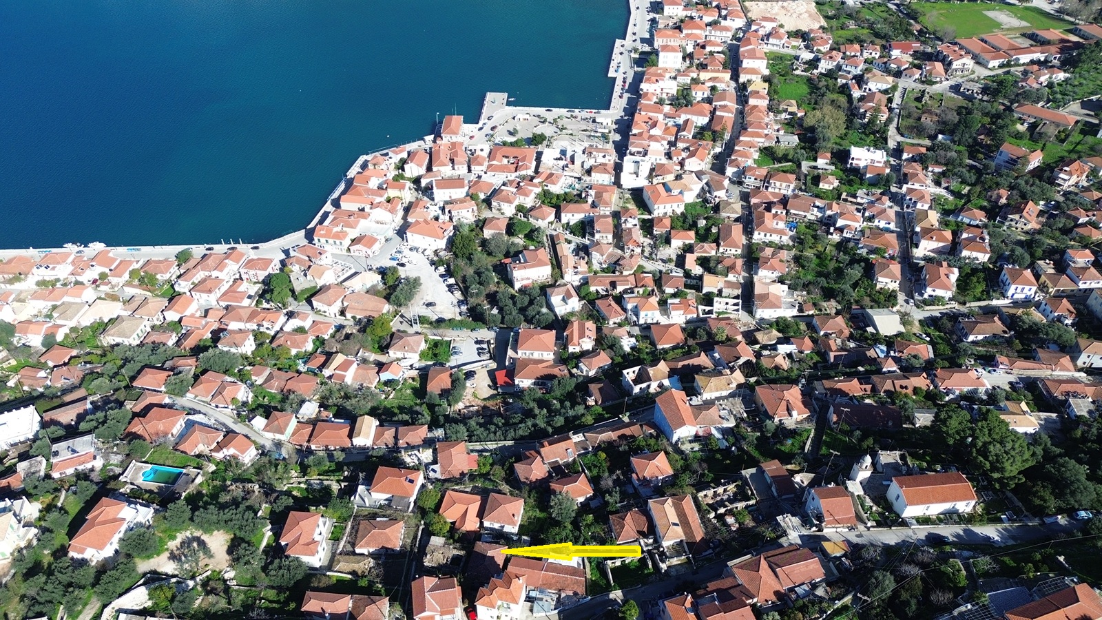 Aerial view and location of house for sale in Ithaca Greece, Vathi