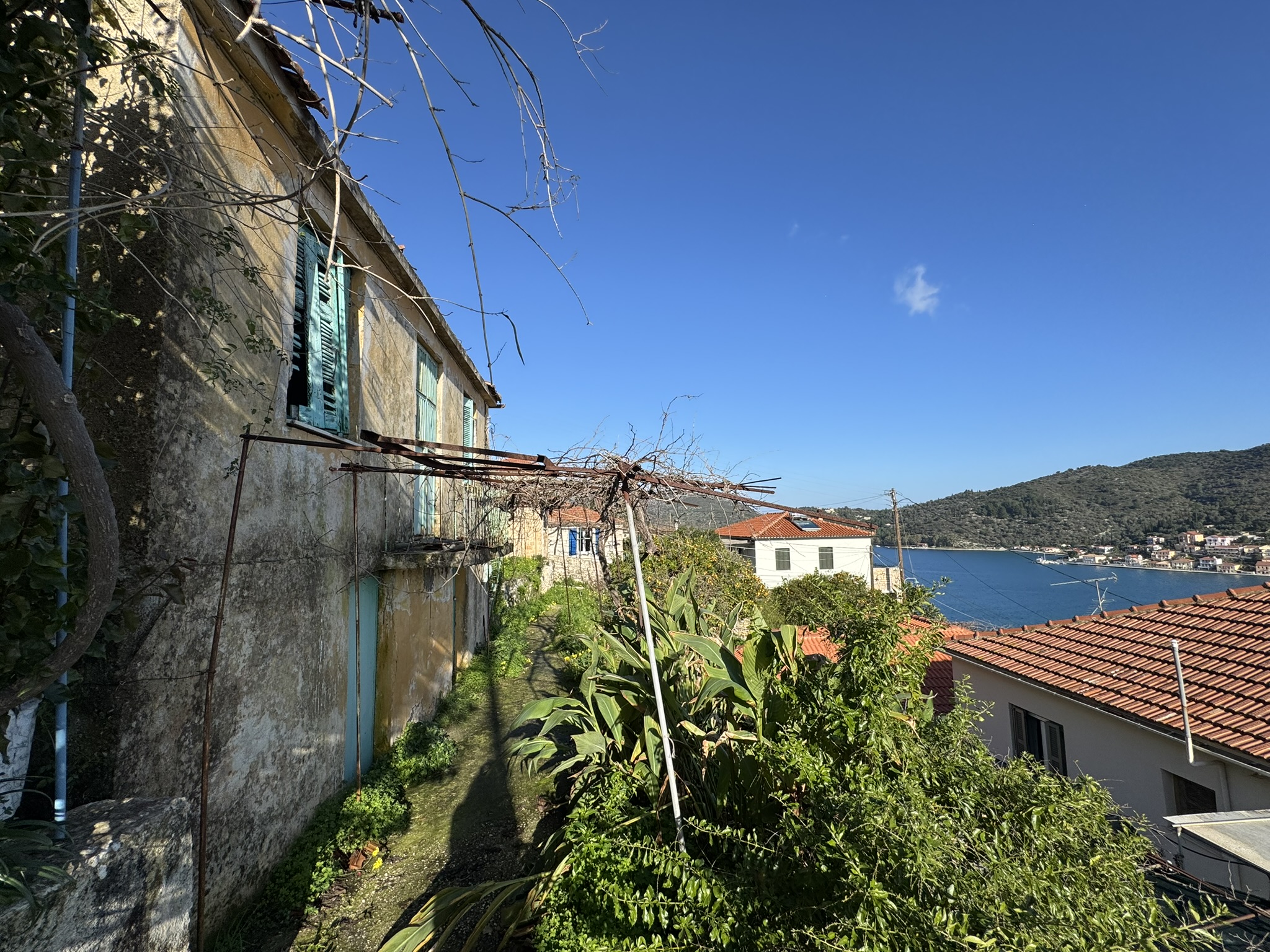 External view and views from house for sale in Ithaca Greece, Vathi