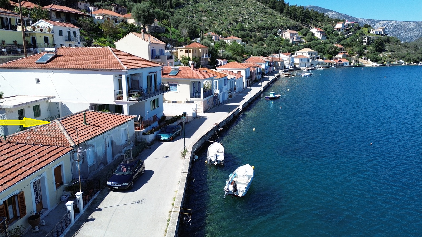 Aerial view and location of house for sale in Ithaca Greece, Vathi