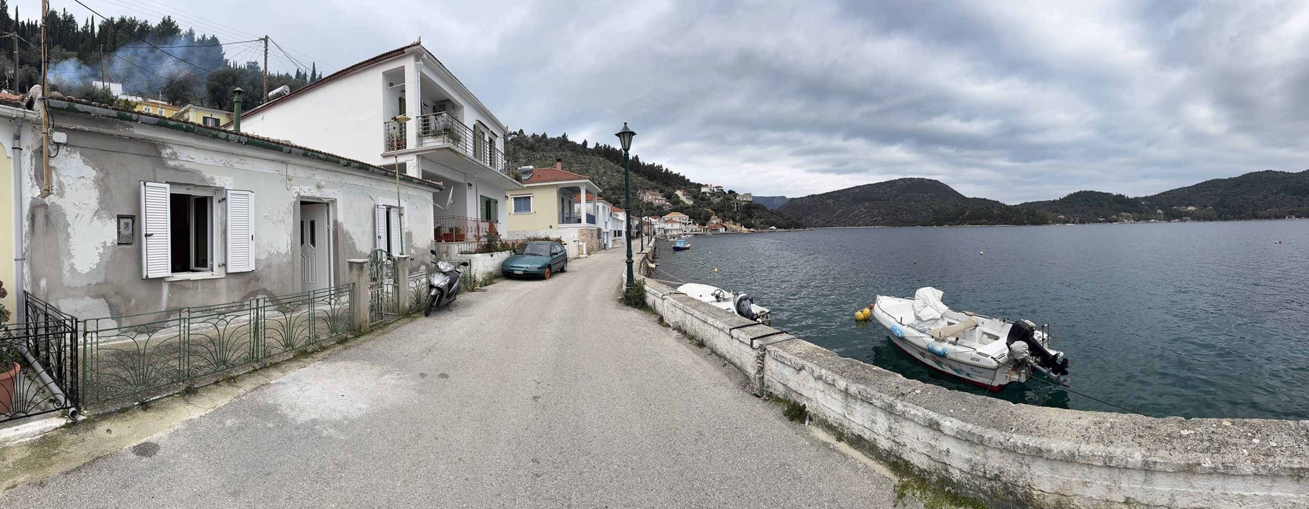 Road panoramic view of house for sale in Ithaca Greece Vathi