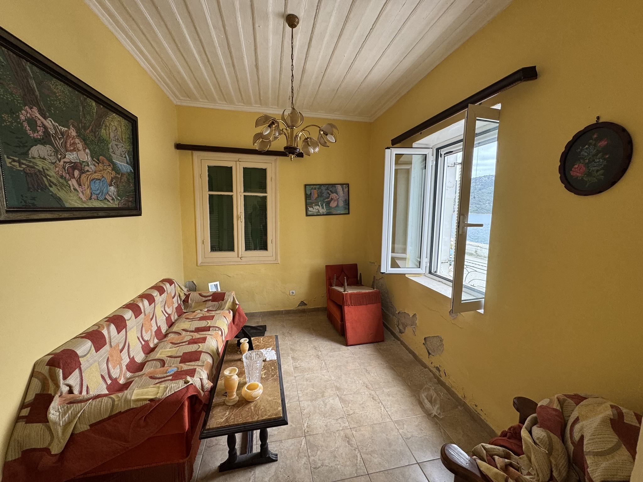Living room area of house for sale in Ithaca Greece, Vathi