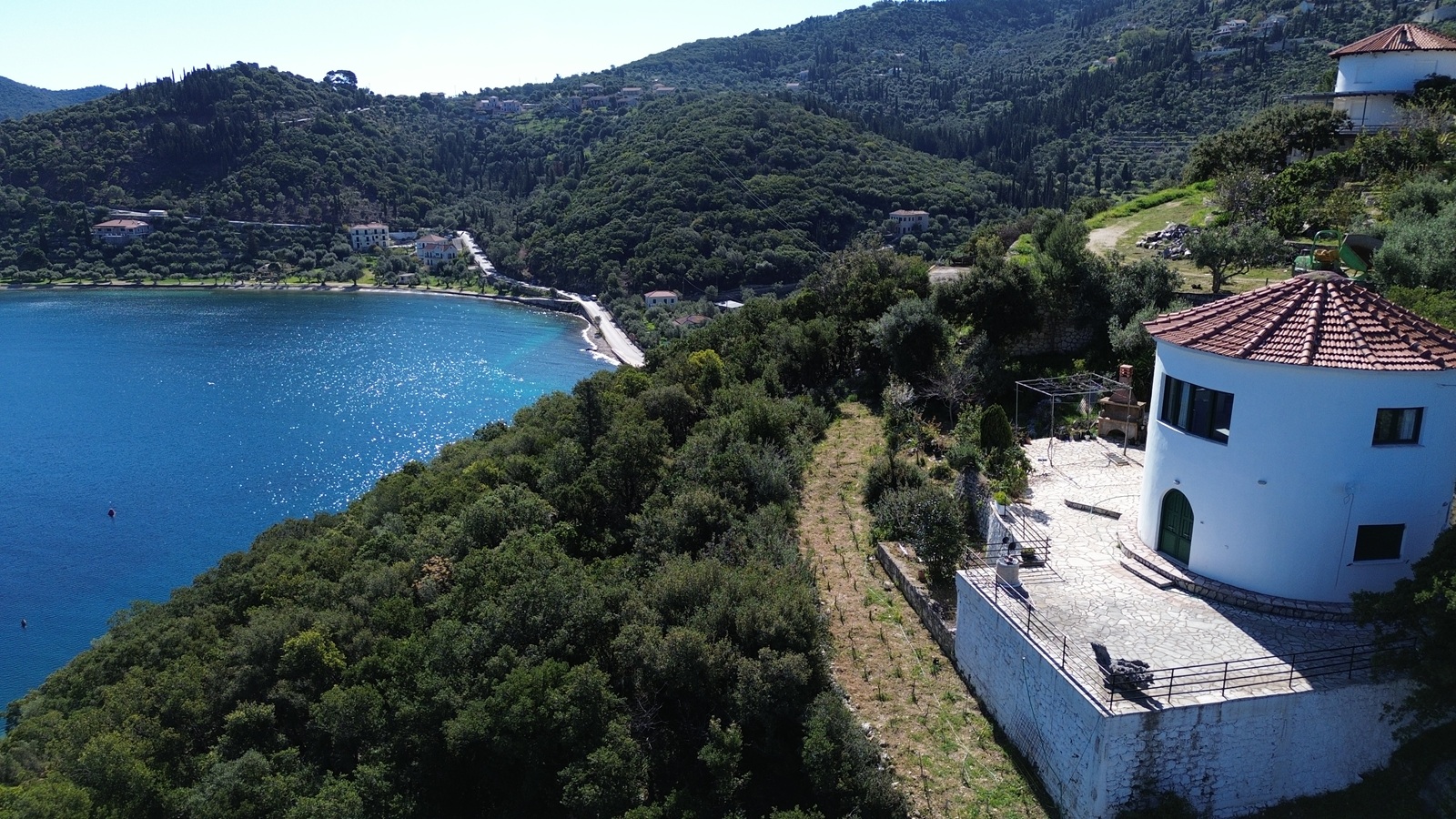 Aerial view of house for sale in Ithaca Greece, Vathi