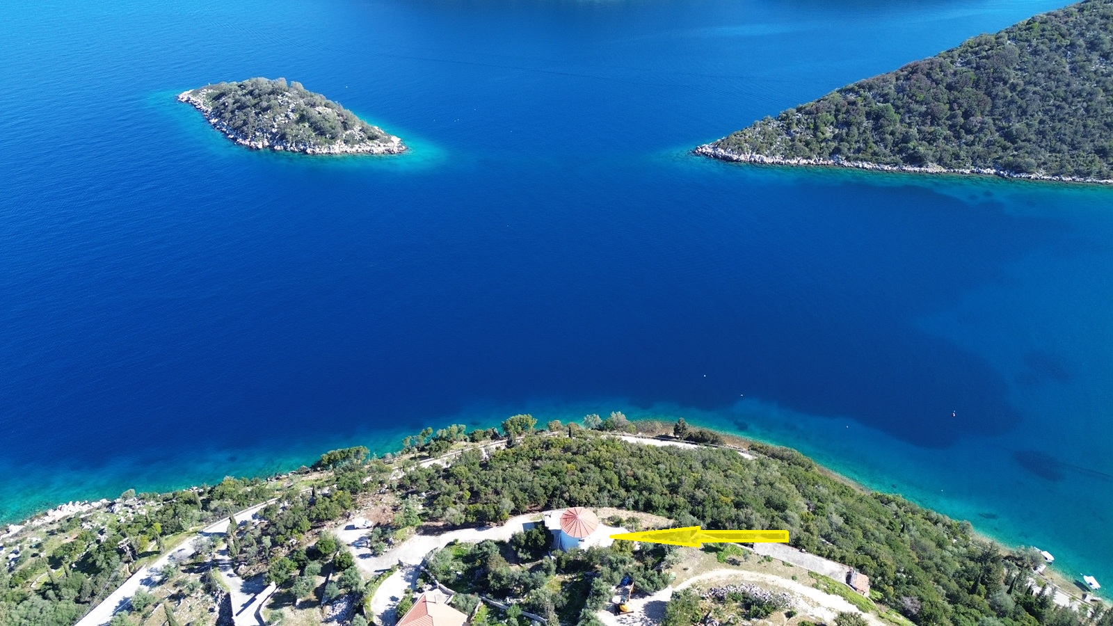 Aerial view and location of house for sale in Ithaca Greece, Vathi