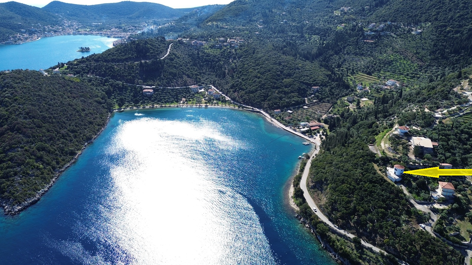 Aerial view and location of house for sale in Ithaca Greece, Vathi