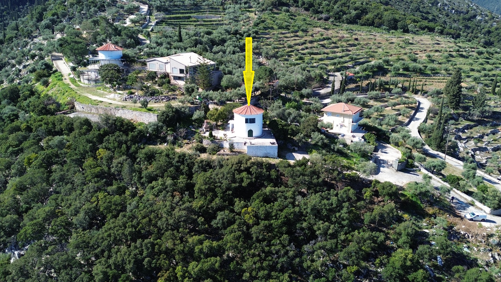 Aerial view and location of house for sale in Ithaca Greece, Vathi