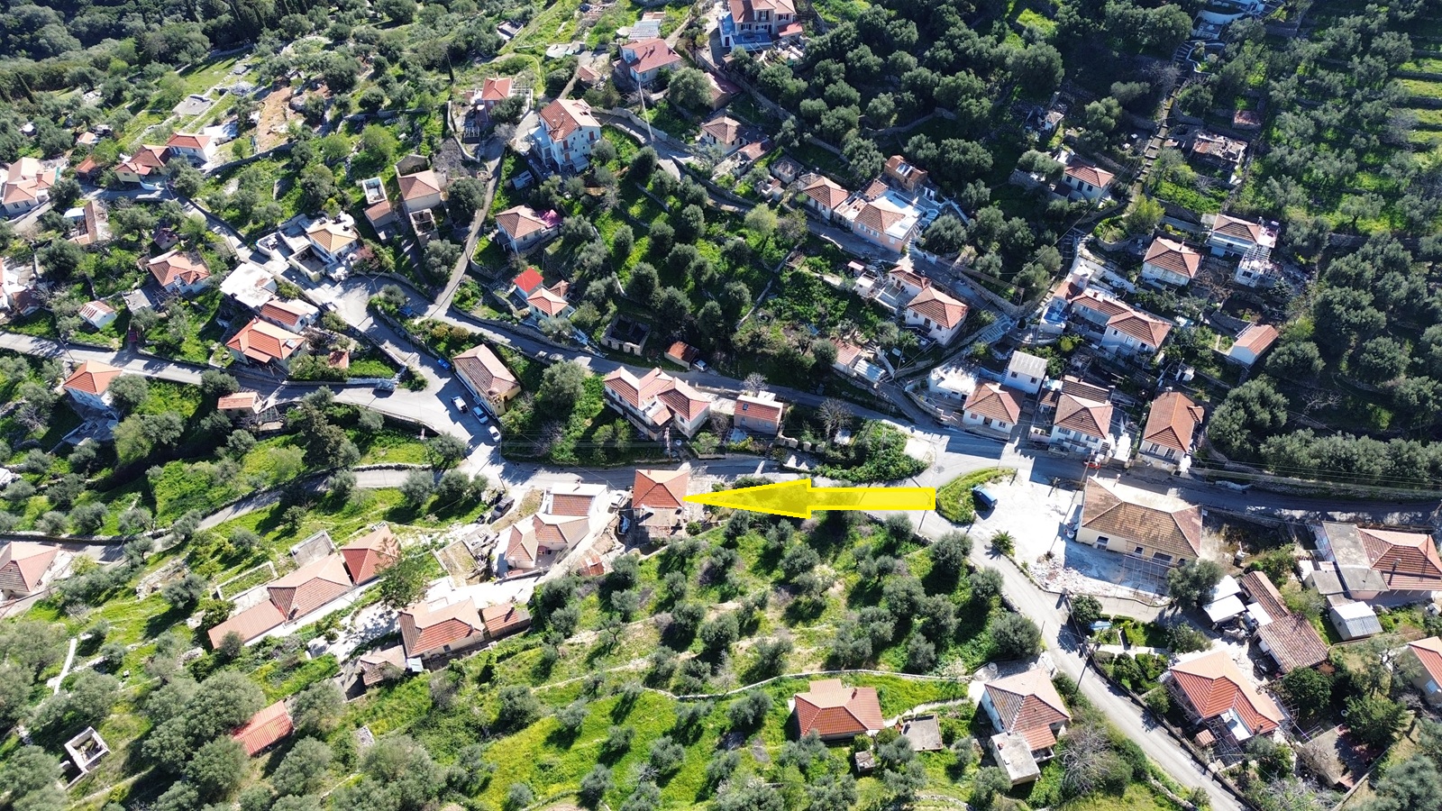 Aerial view and location of house for sale in Ithaca Greece, Perachori