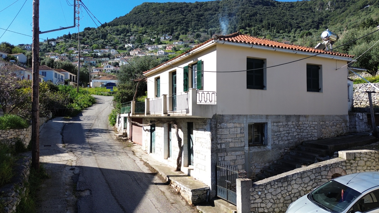 Aerial view of house for sale in Ithaca Greece, Perachori