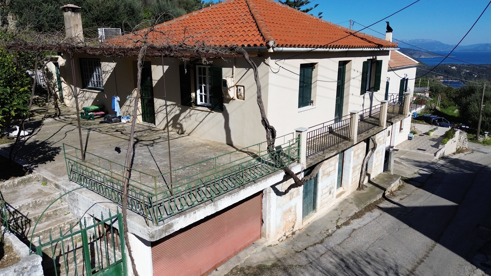 Aerial view of house for sale in Ithaca Greece, Perachori