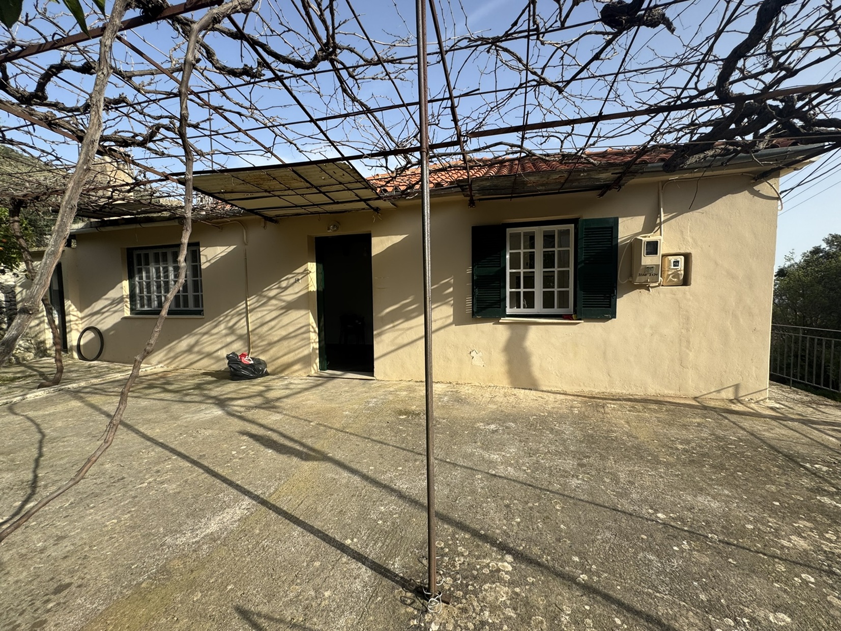 Patio in front of house for sale in Ithaca Greece, Perachori