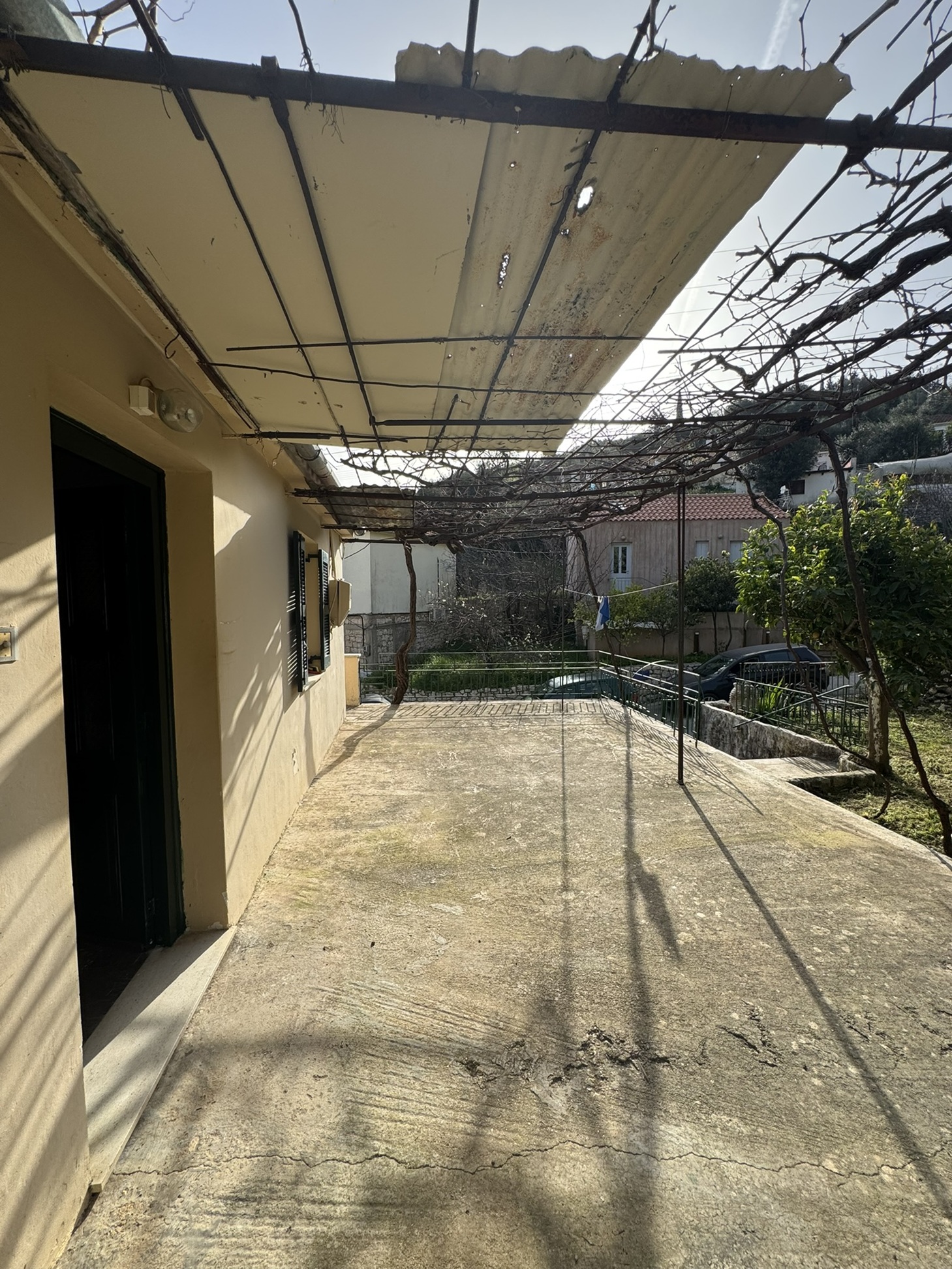 Patio in front of house for sale in Ithaca Greece, Perachori