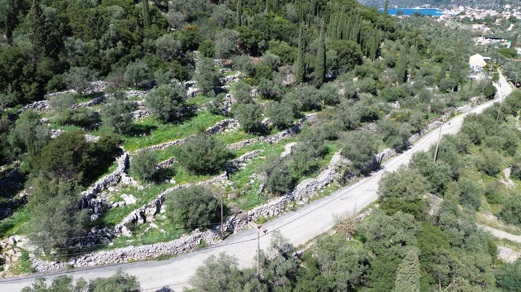 Aerial view and location of land for sale in Ithaca Greece, Vathi
