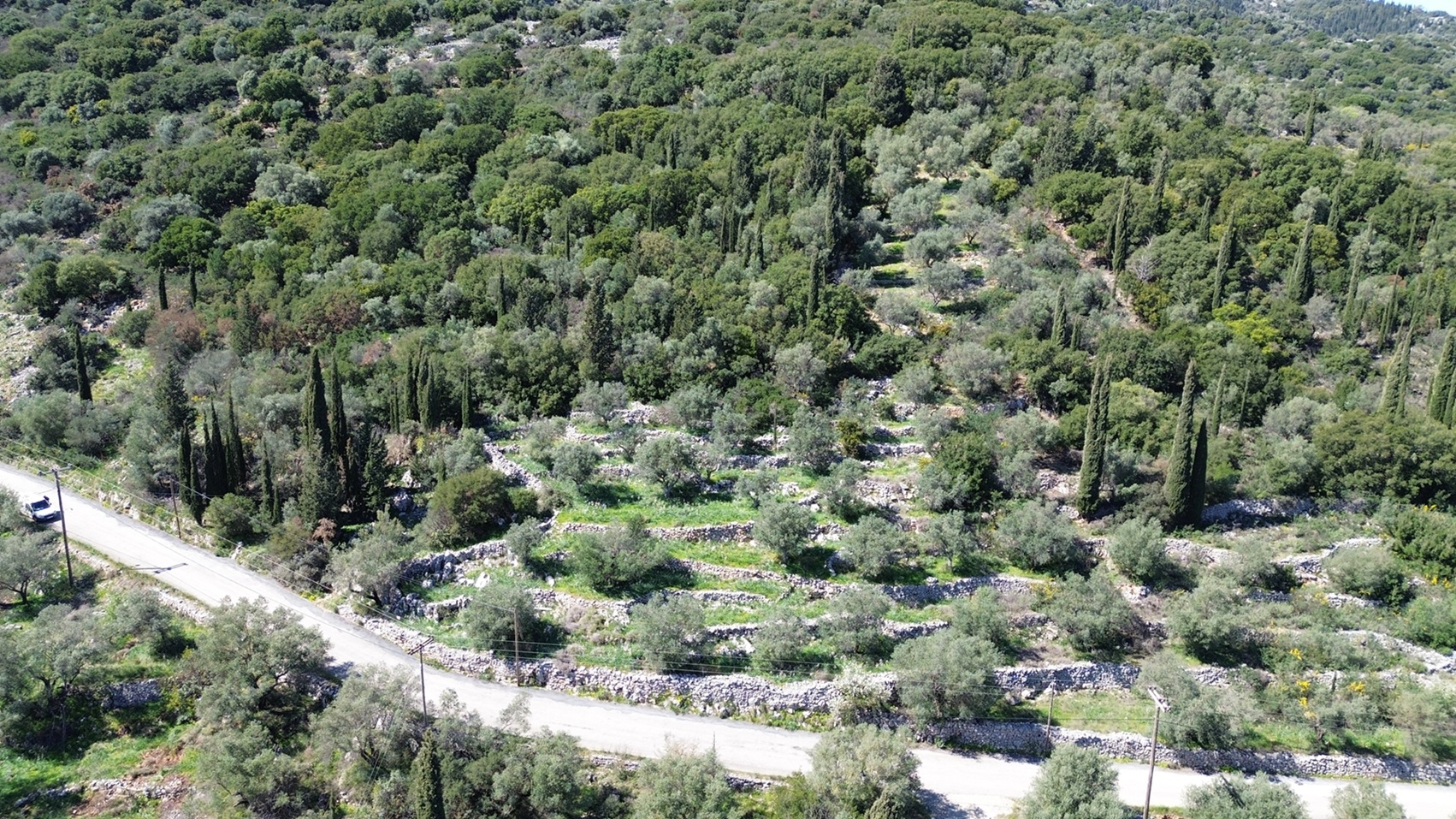 Aerial view of land for sale in Ithaca Greece, Vathi