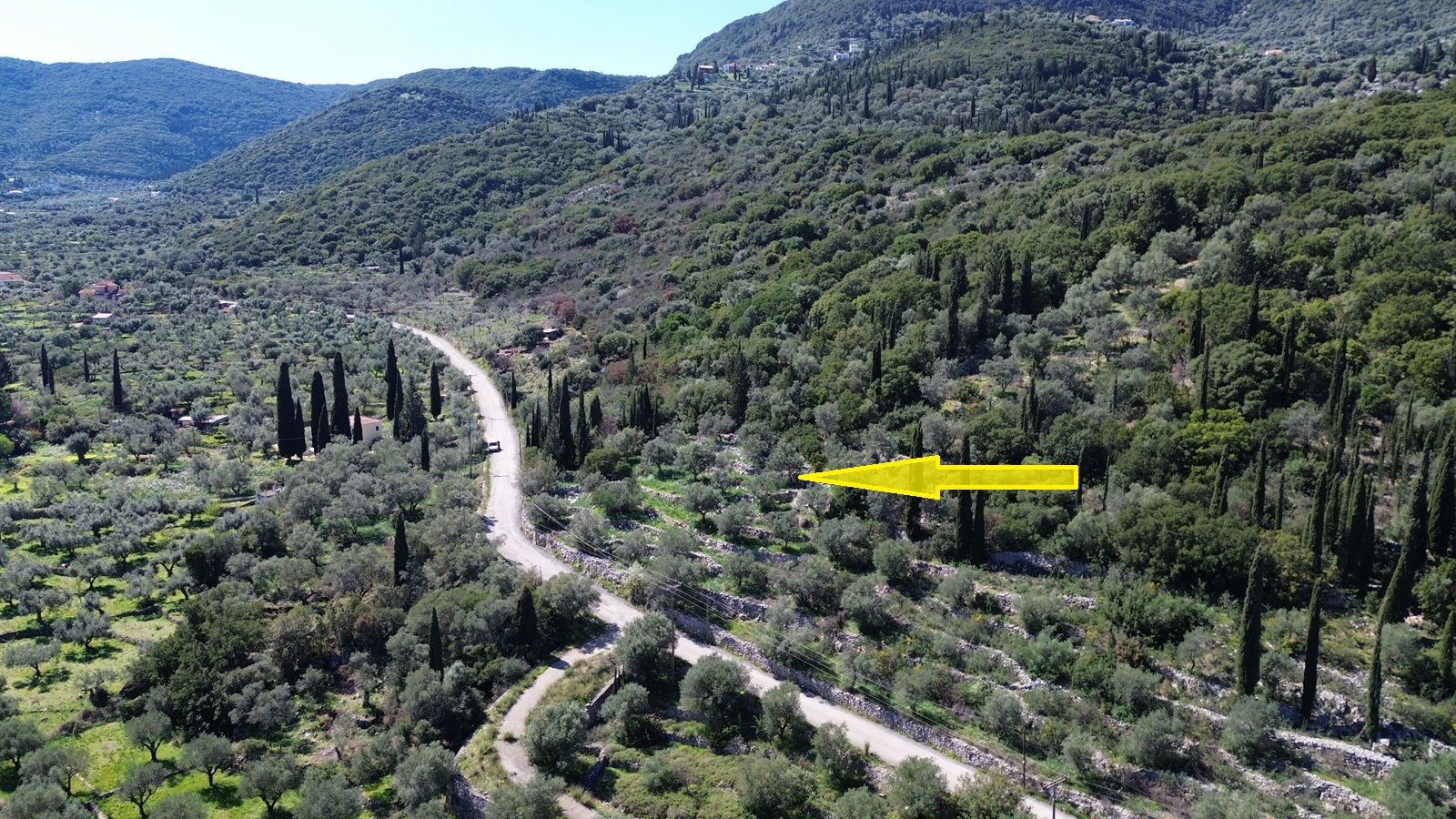 Aerial view and location of land for sale in Ithaca Greece, Vathi