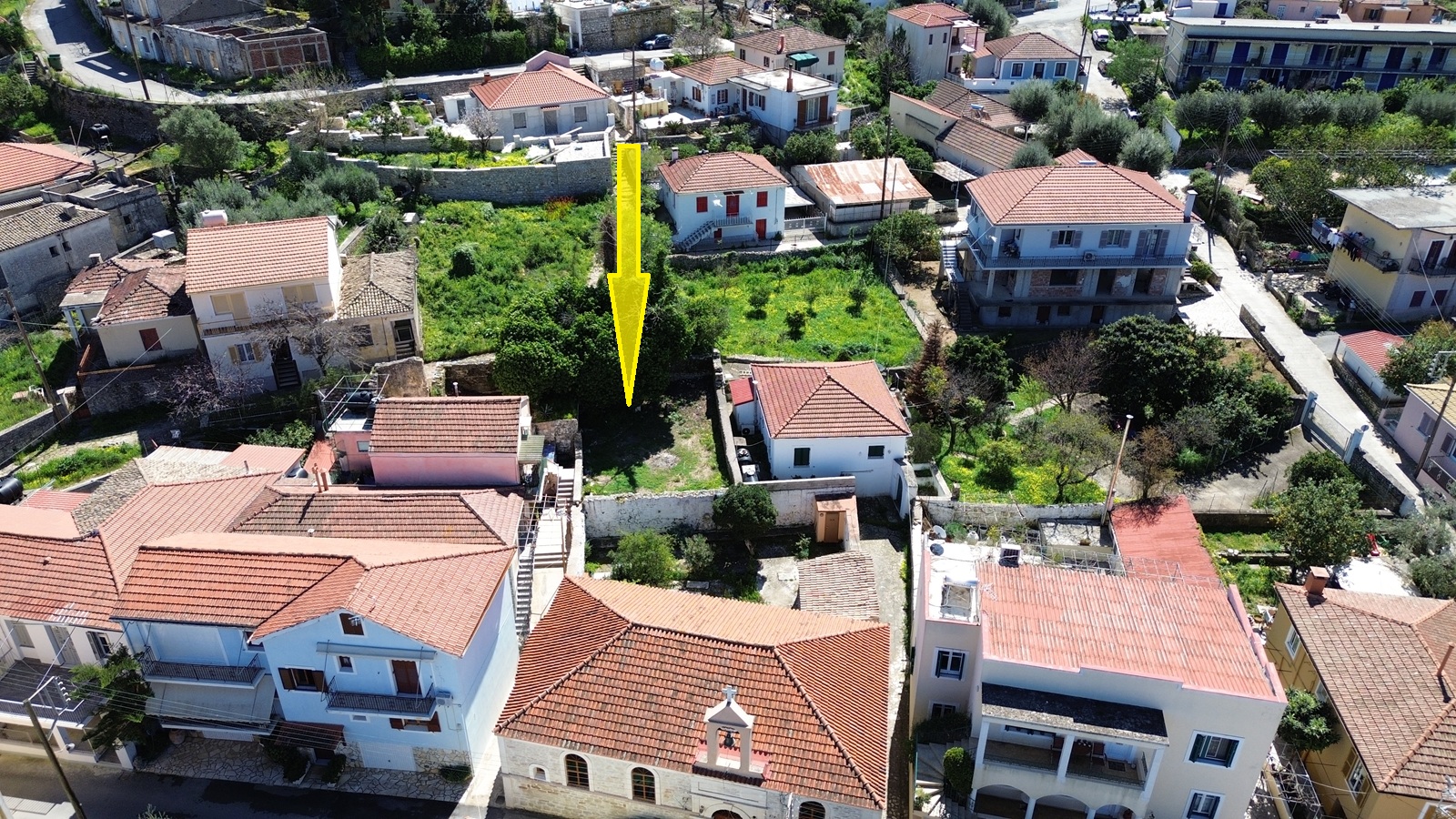 Aerial view and location of land for sale in Ithaca Greece, Vathi