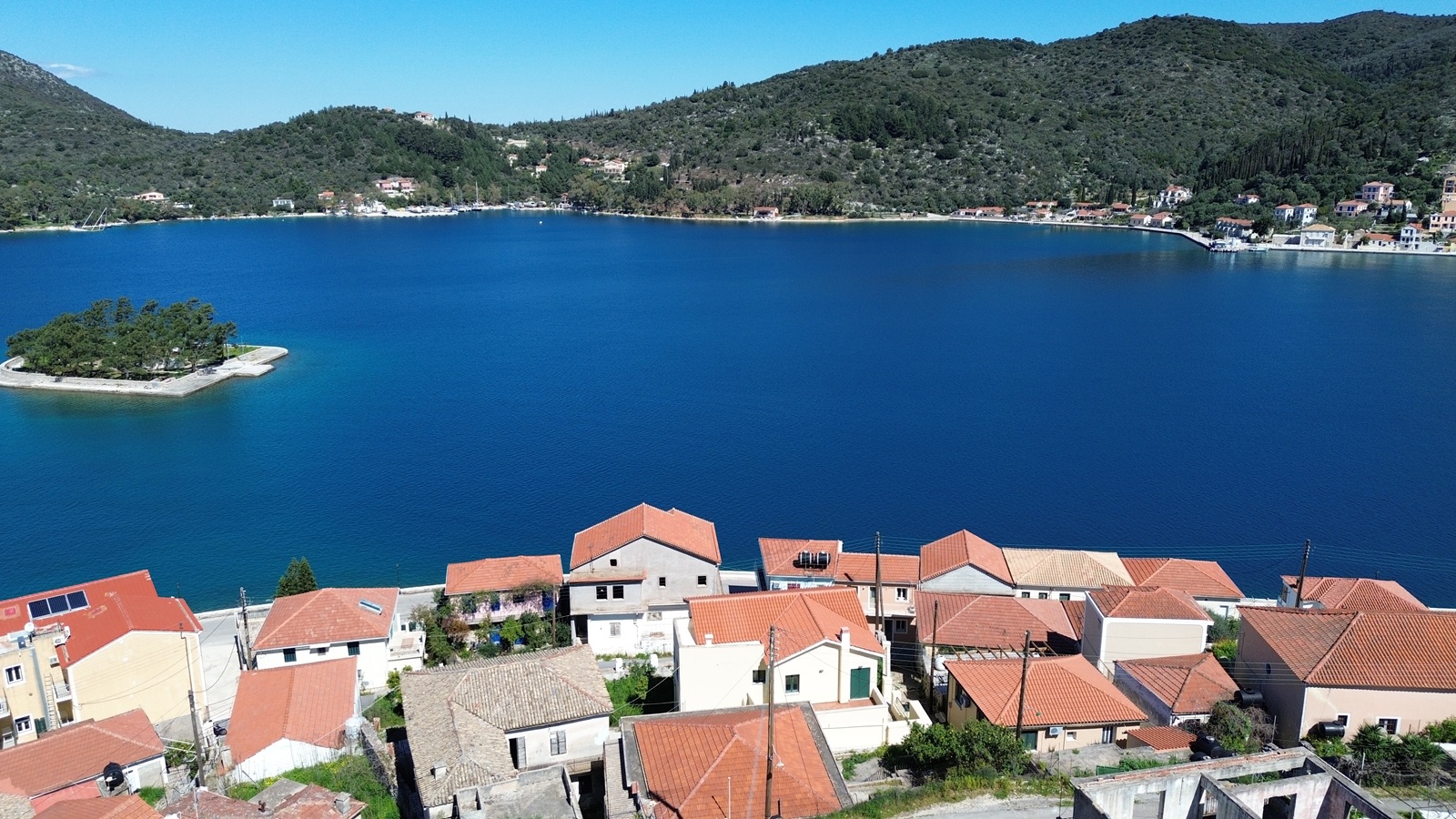 Aerial view of land for sale in Ithaca Greece, Vathi