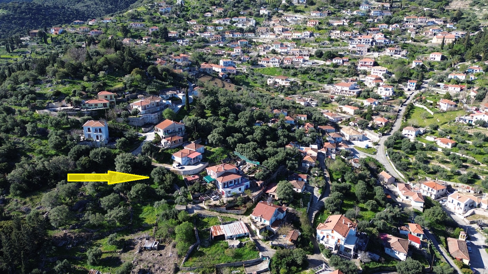 Aerial view and location of land for sale in Ithaca Greece, Perachori