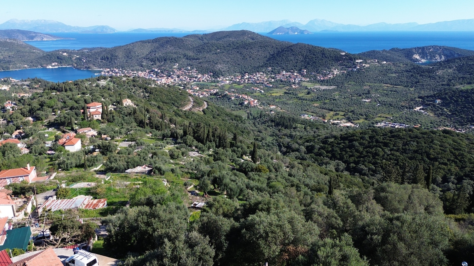 Aerial view of land for sale in Ithaca Greece, Perachori