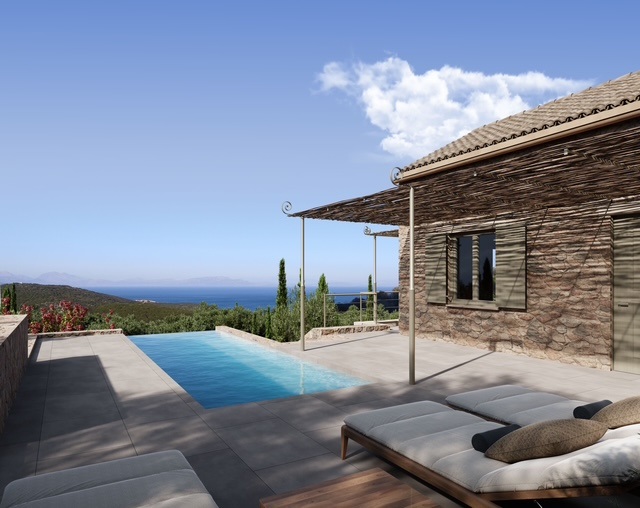 3D rendition of villa on land with building license for sale in Ithaca Greece, Vathi