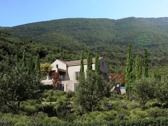 3D rendition of villa on land with building license for sale in Ithaca Greece, Vathi