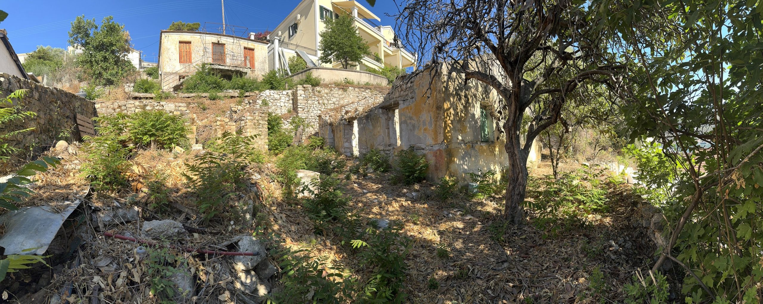 Panoramic view of ruin for sale in Ithaca Greece, Vathi