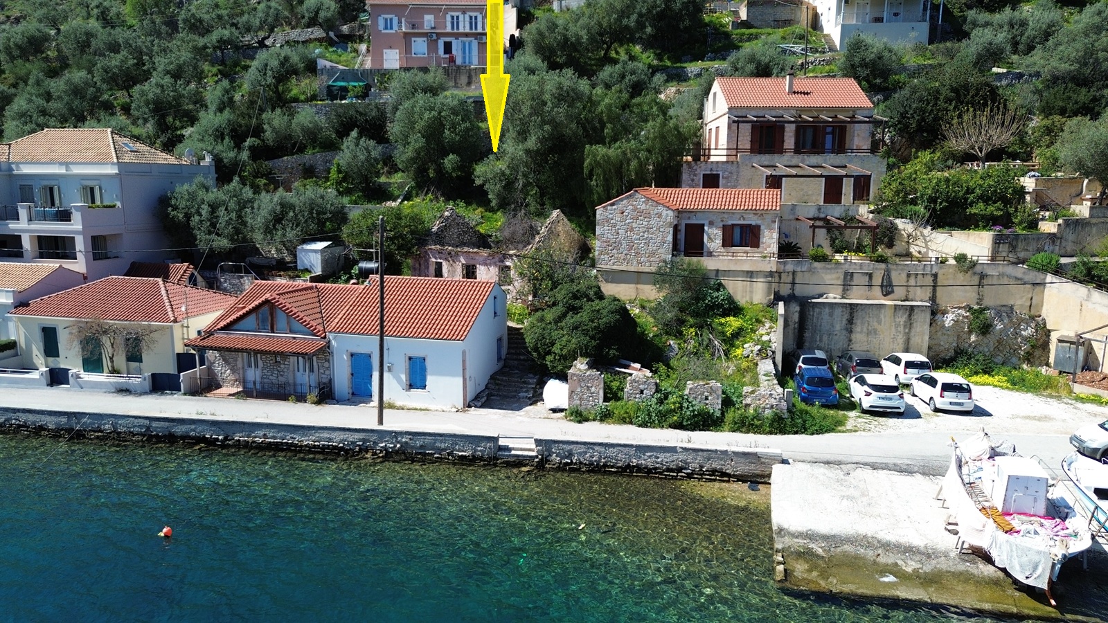 Aerial view and location of house for sale in Ithaca Greece, Vathi