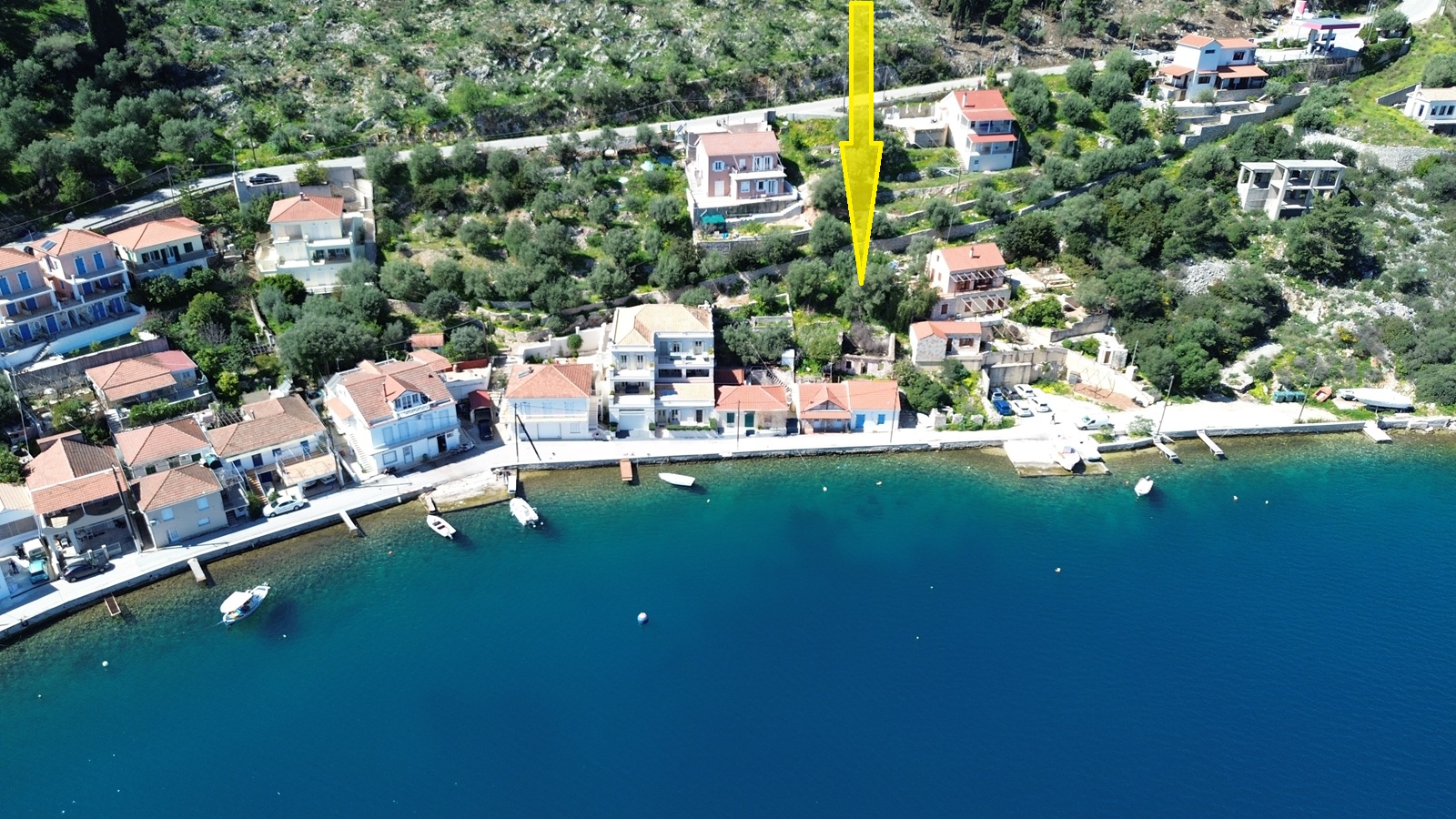 Aerial view and location of house for sale in Ithaca Greece, Vathi