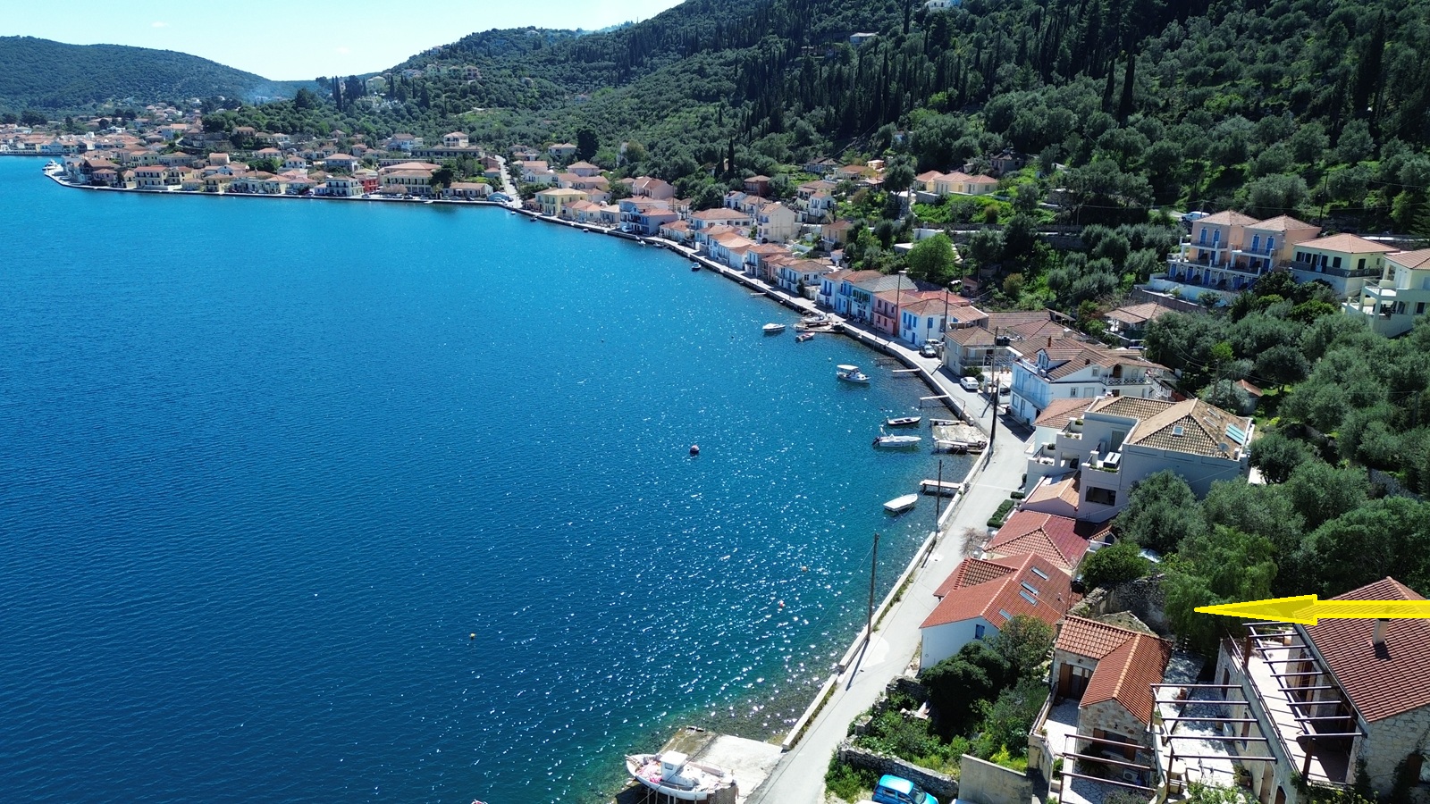 Aerial view and location of ruin for sale in Ithaca Greece, Vathi