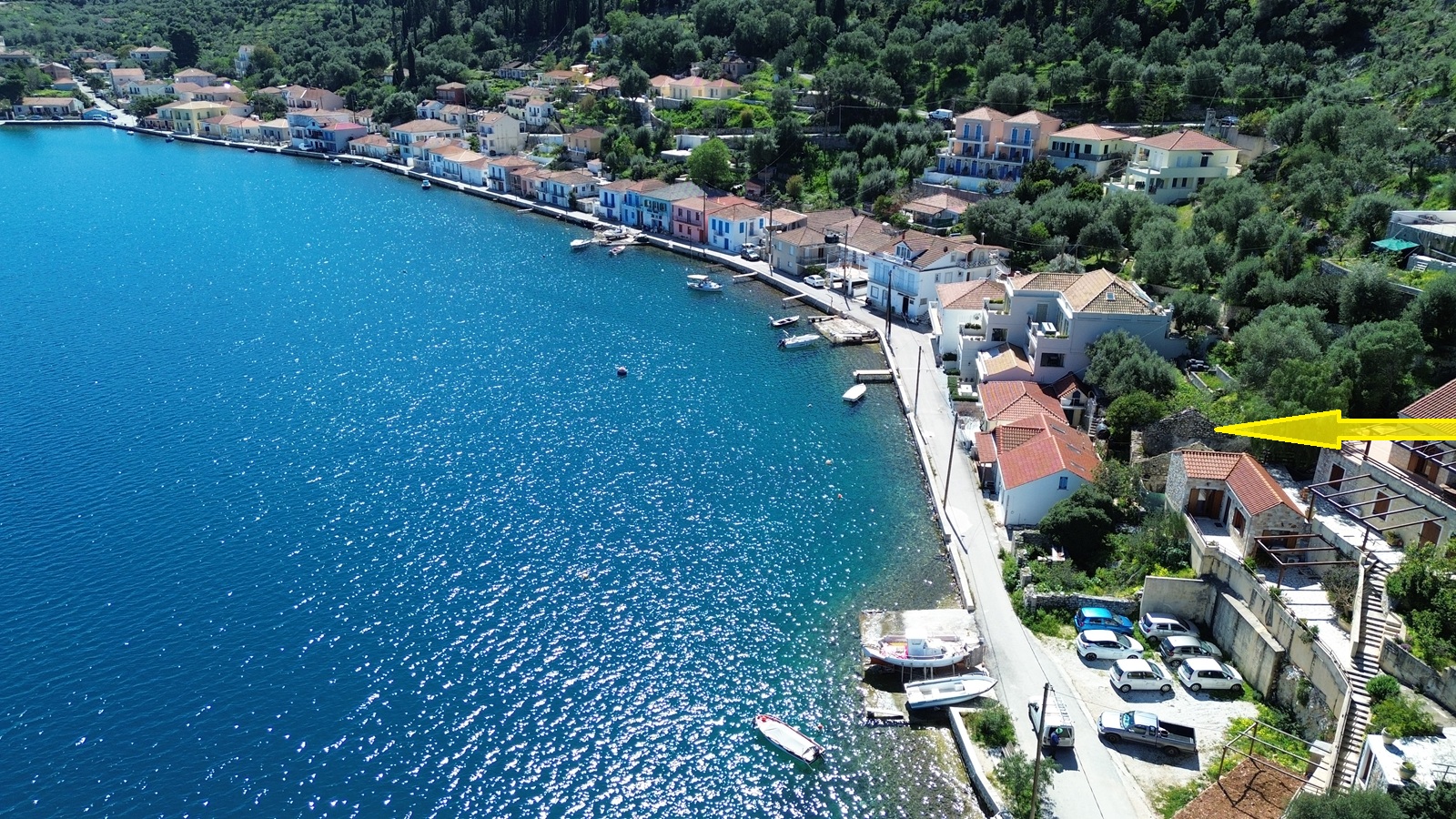 Aerial view and location of ruin for sale in Ithaca Greece, Vathi