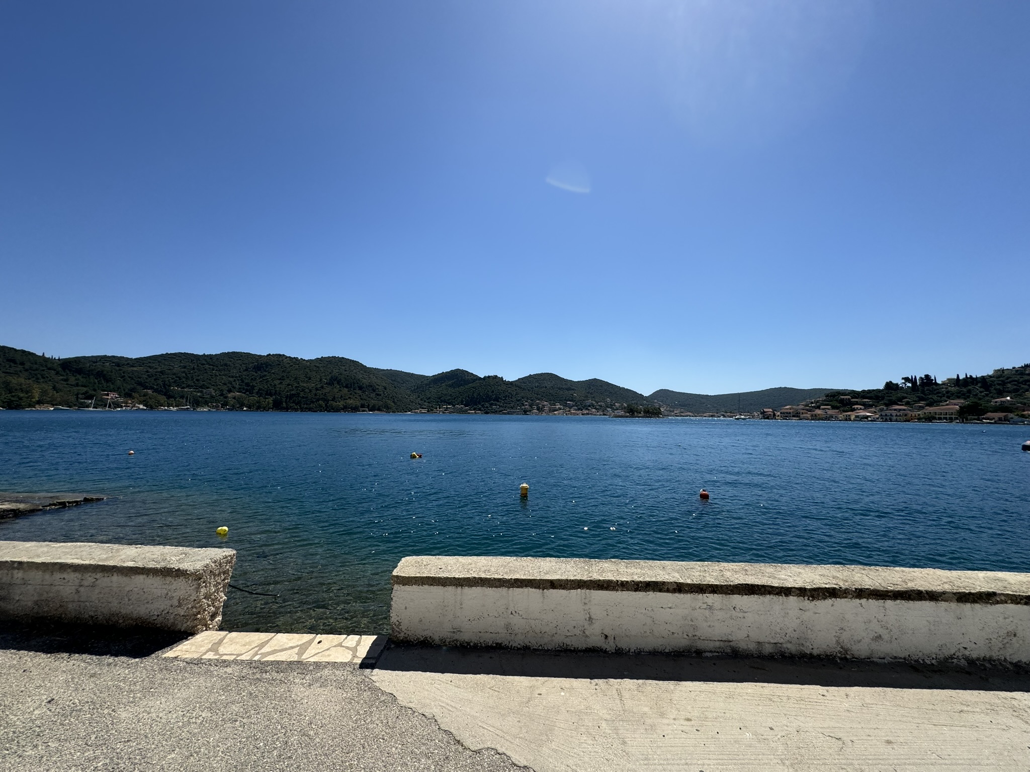 View of the sea in front of ruin for sale in Ithaca Greece, Vathi