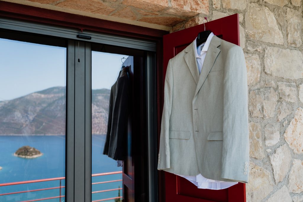 Groom suit for wedding in Ithaca Greece, Vathi
