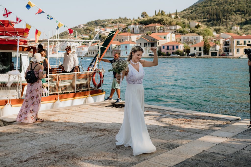 Religious wedding ceremony at Lazareto chapel in Ithaca Greece, Vathi