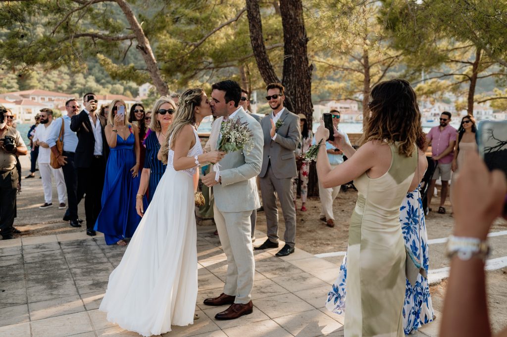 Religious wedding ceremony at Lazareto chapel in Ithaca Greece, Vathi