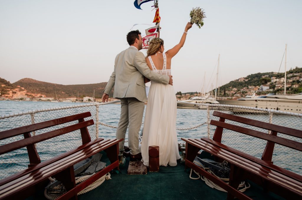 After the wedding ceremony at Lazareto chapel in Ithaca Greece, Vathi
