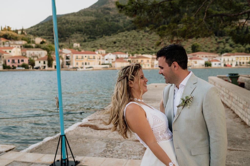 After the wedding ceremony at Lazareto chapel in Ithaca Greece, Vathi