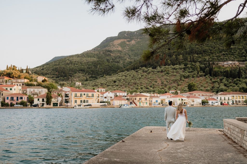 After the wedding ceremony at Lazareto chapel in Ithaca Greece, Vathi