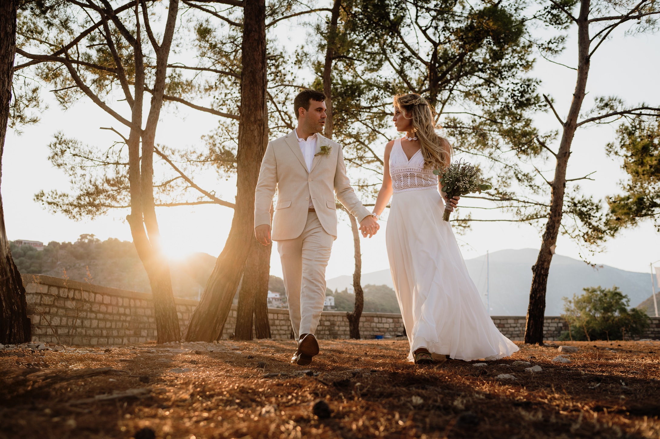 After the wedding ceremony at Lazareto chapel in Ithaca Greece, Vathi