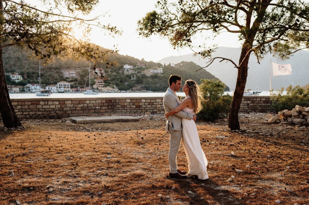 After the wedding ceremony at Lazareto chapel in Ithaca Greece, Vathi