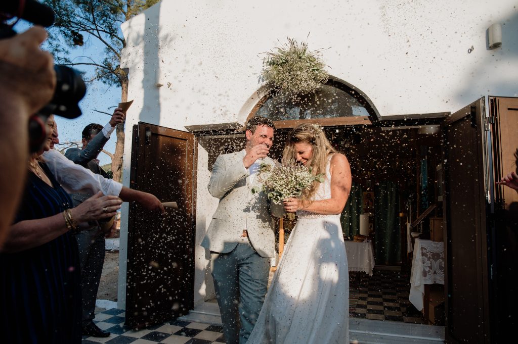 Religious wedding ceremony at Lazareto chapel in Ithaca Greece, Vathi