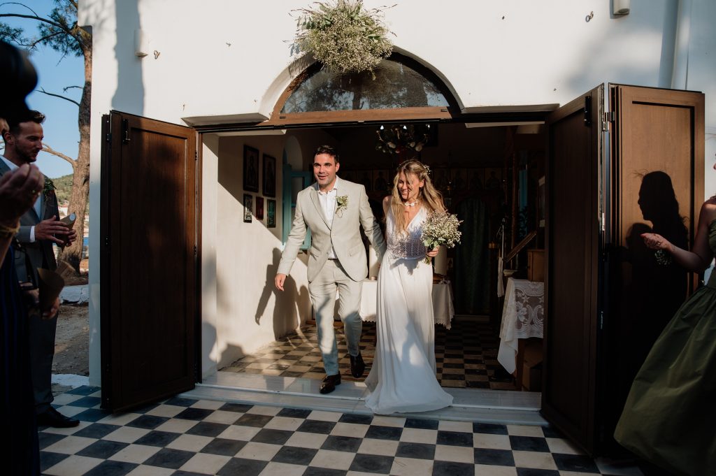 Religious wedding ceremony at Lazareto chapel in Ithaca Greece, Vathi