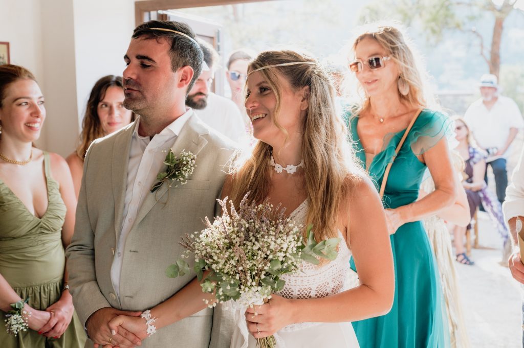 Religious wedding ceremony at Lazareto chapel in Ithaca Greece, Vathi