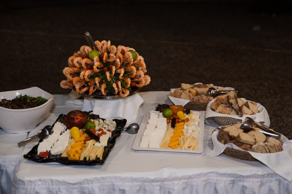Catering buffet at beach wedding party in Ithaca Greece, Vathi