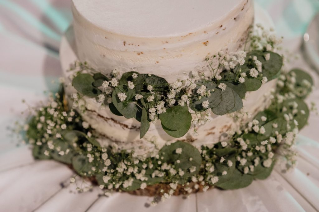 Wedding cake at beach wedding reception in Ithaca Greece, Vathi