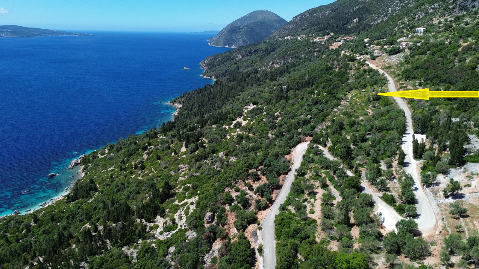 Aerial view and location of land for sale in Ithaca Greece, Ag. Yiannis
