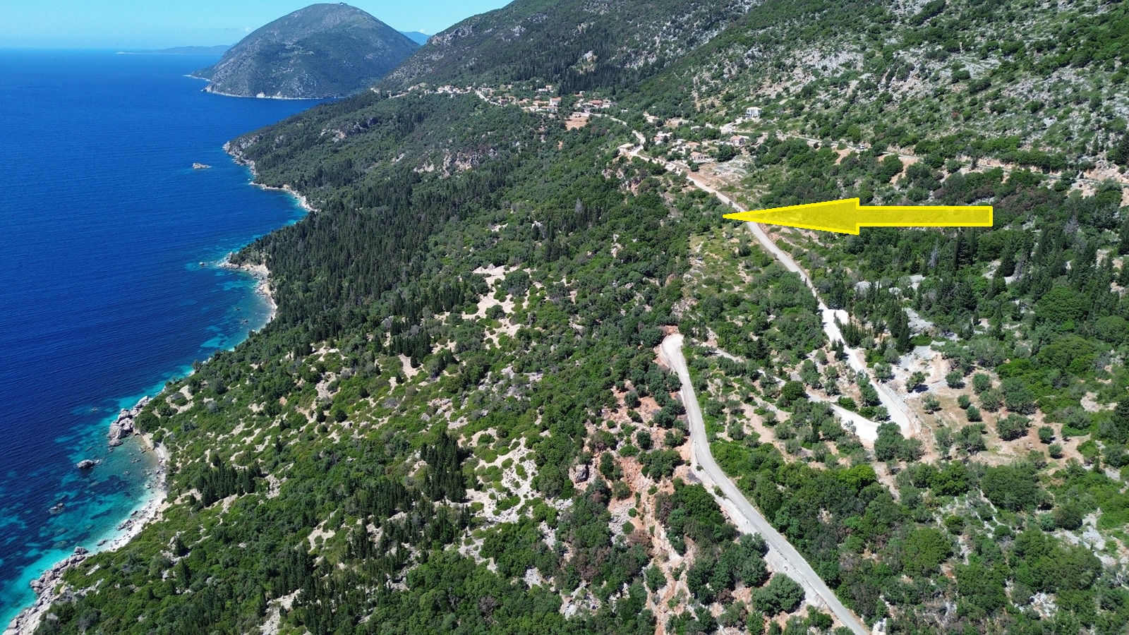 Aerial view and location of land for sale in Ithaca Greece, Ag. Yiannis