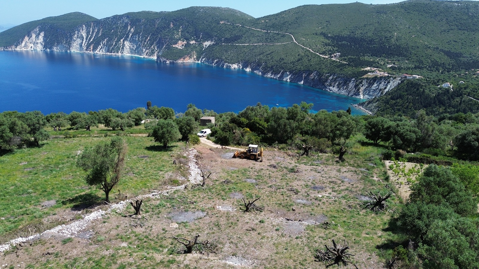 Aerial view and location of land for sale in Ithaca Greece, Kolleri
