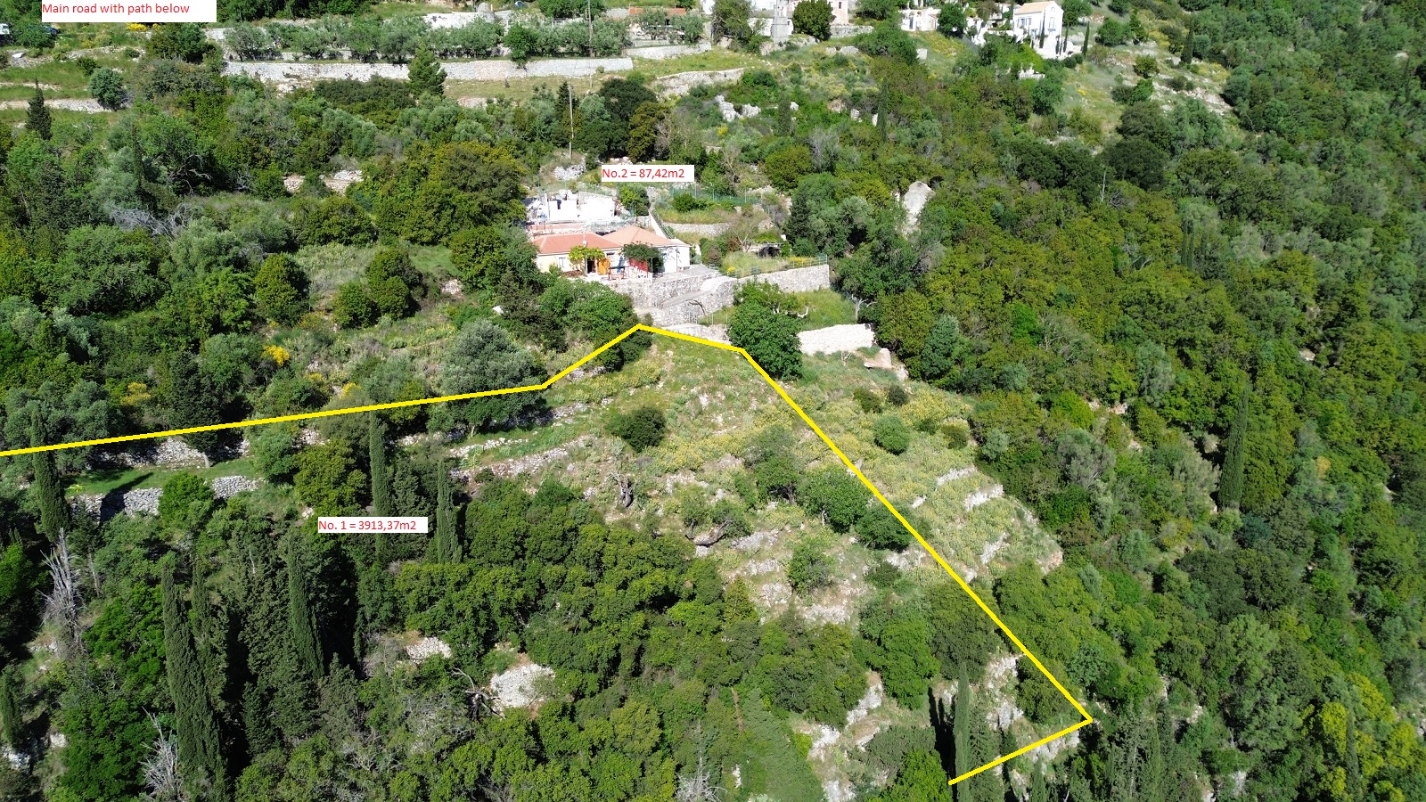 Aerial view and border of land for sale in Ithaca Greece, Exoghi