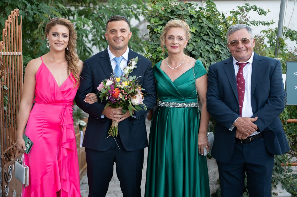 Groom and family at wedding in Ithaca Greece, Anoghi